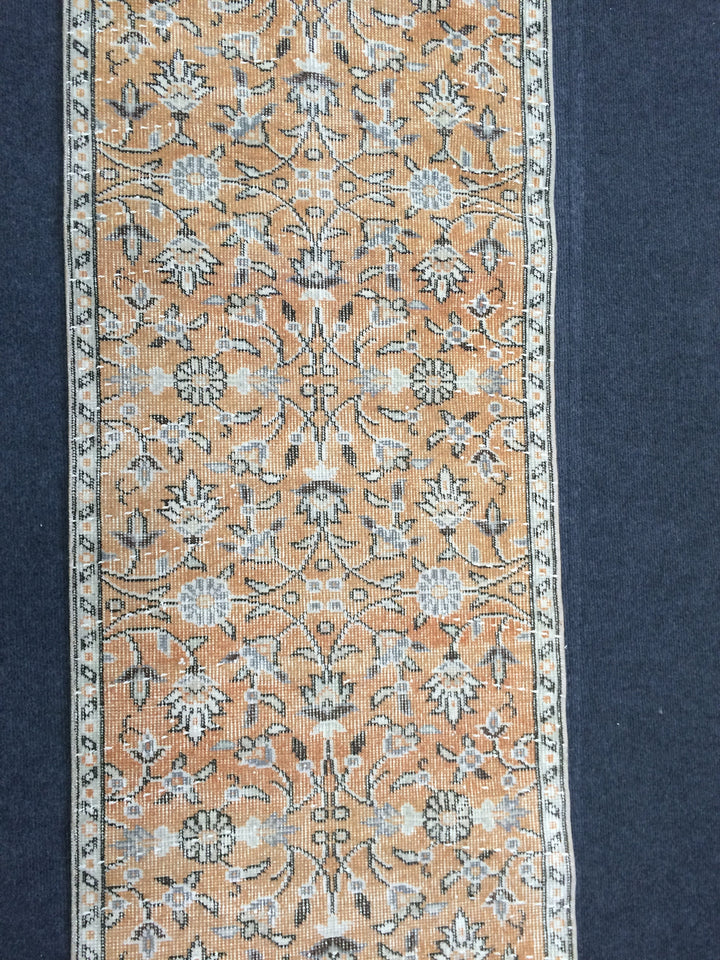 Beige Turkish Distressed Runner Rug 2' x 10' Hand-Knotted | No. WR88118