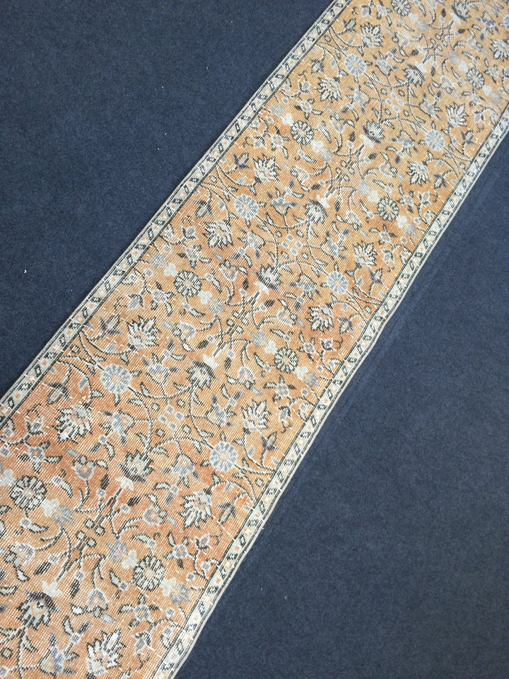 Beige Turkish Distressed Runner Rug 2' x 10' Hand-Knotted | No. WR88118