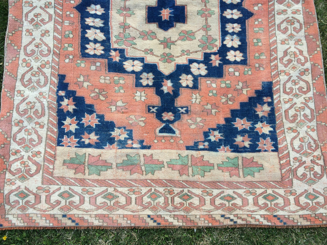 Blue Turkish Runner Rug 5' x 7' Hand-Knotted | No. WR32026