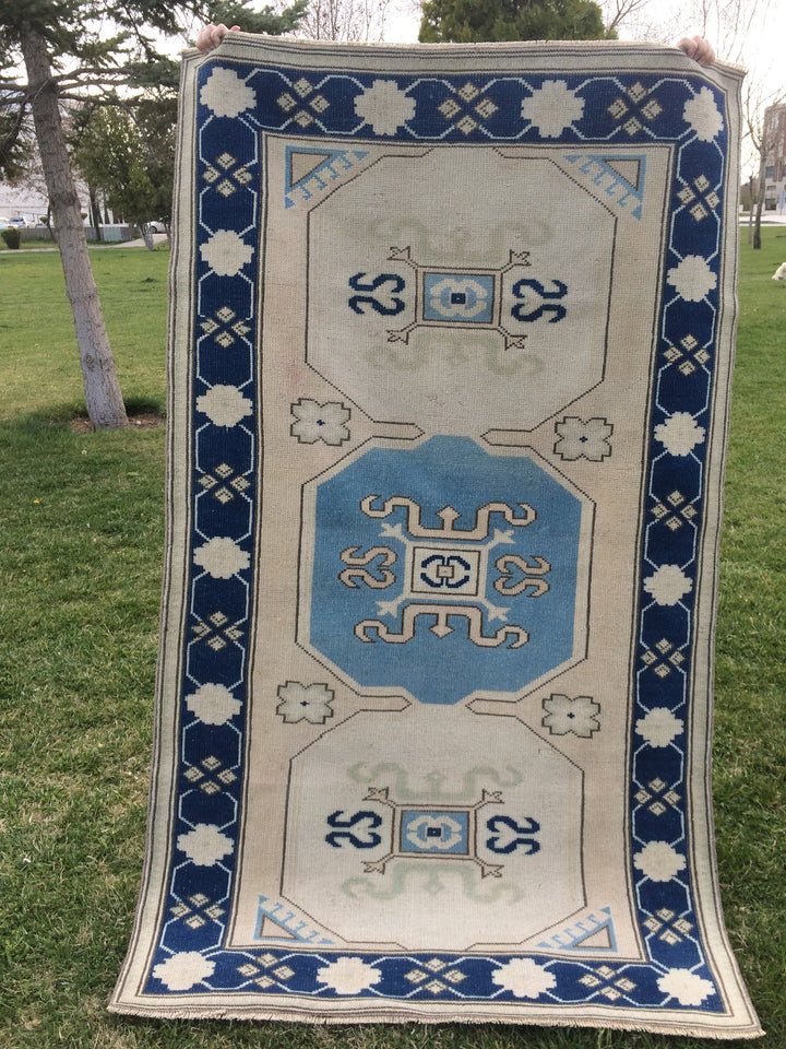 Blue Turkish Oushak Rug 4' x 6' 7" Hand-Knotted | No. WR46292
