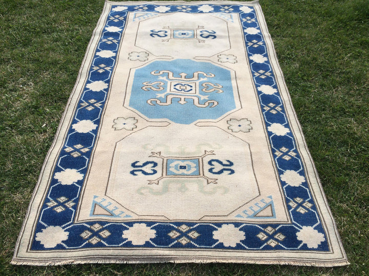 Blue Turkish Oushak Rug 4' x 6' 7" Hand-Knotted | No. WR46292