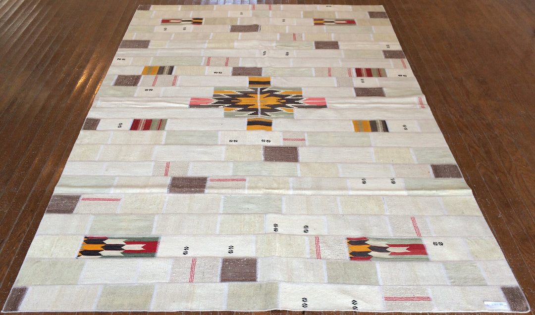 Beige Turkish Runner Rug 5' 11" x 8' 5" Hand-Knotted