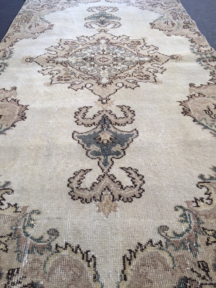 Turkish Oushak Rug 2'7" x 10'1" Hand-Knotted reverse