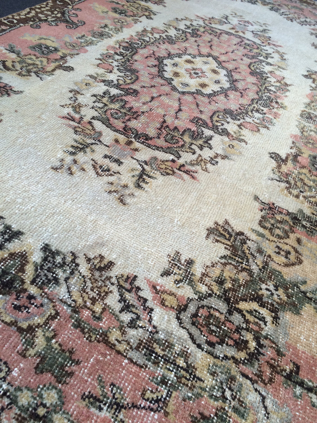 Pink Turkish Oushak Runner Rug Hand-Knotted field