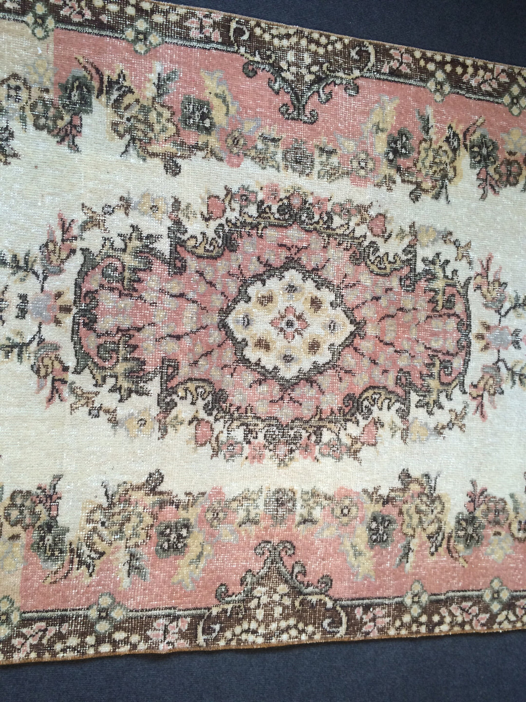 Pink Turkish Oushak Runner Rug Hand-Knotted texture