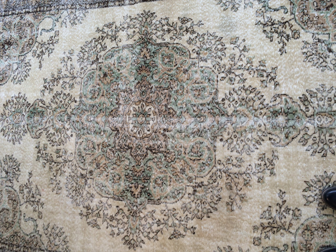 Beige Turkish Runner Rug 6' 6" x 9' 10" Hand-Knotted close-up
