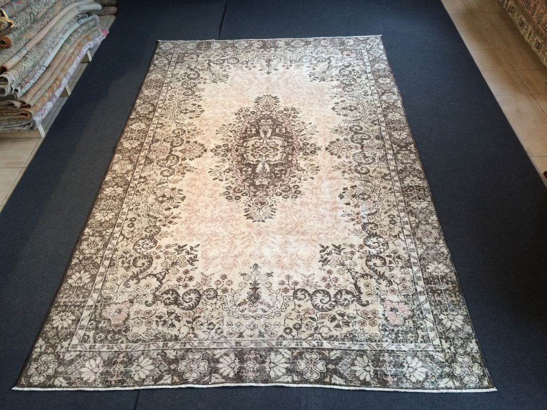 Beige Turkish Runner Rug 6' 4" x 10' Hand-Knotted