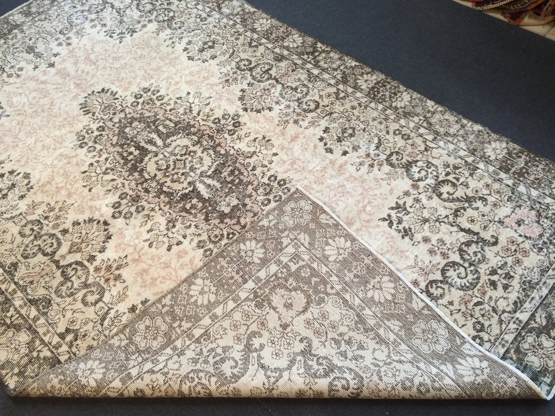 Beige Turkish Runner Rug 6' 4" x 10' Hand-Knotted reverse