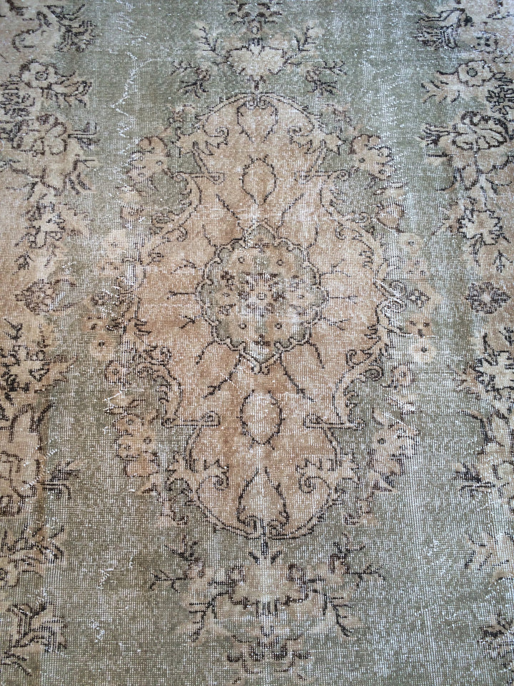 Green Turkish Runner Rug 6' 6" x 10' 10" Hand-Knotted | No. WR41776