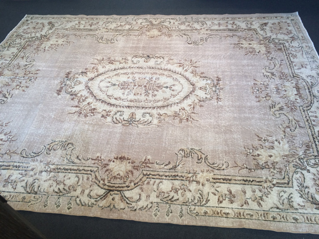Beige Turkish Runner Rug 7' 5" x 10' Hand-Knotted close-up