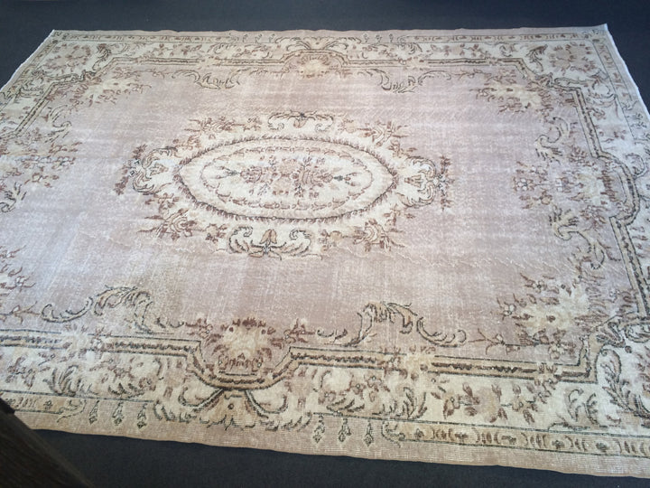 Beige Turkish Runner Rug 7' 5" x 10' Hand-Knotted close-up