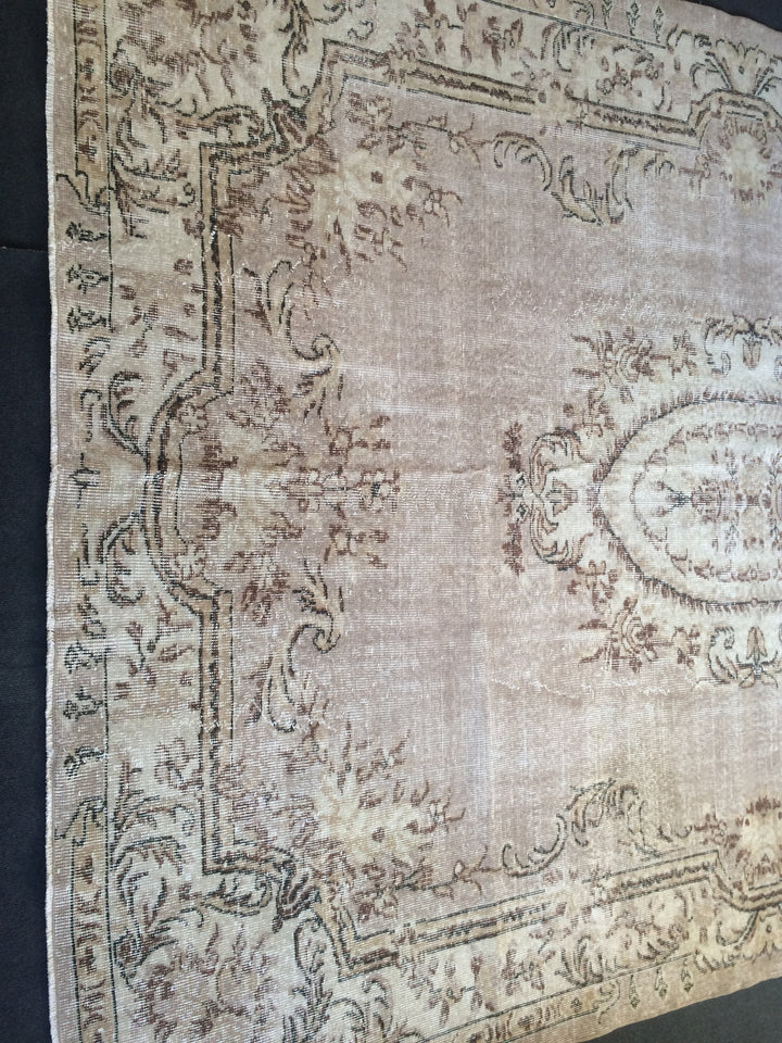 Beige Turkish Runner Rug 7' 5" x 10' Hand-Knotted reverse