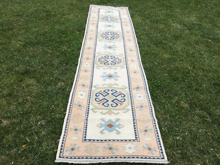 Beige Turkish Runner Rug 3' x 11' Hand-Knotted close-up