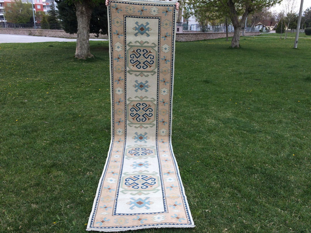 Beige Turkish Runner Rug 3' x 11' Hand-Knotted