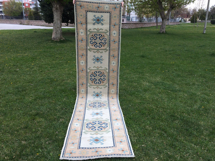 Beige Turkish Runner Rug 3' x 11' Hand-Knotted