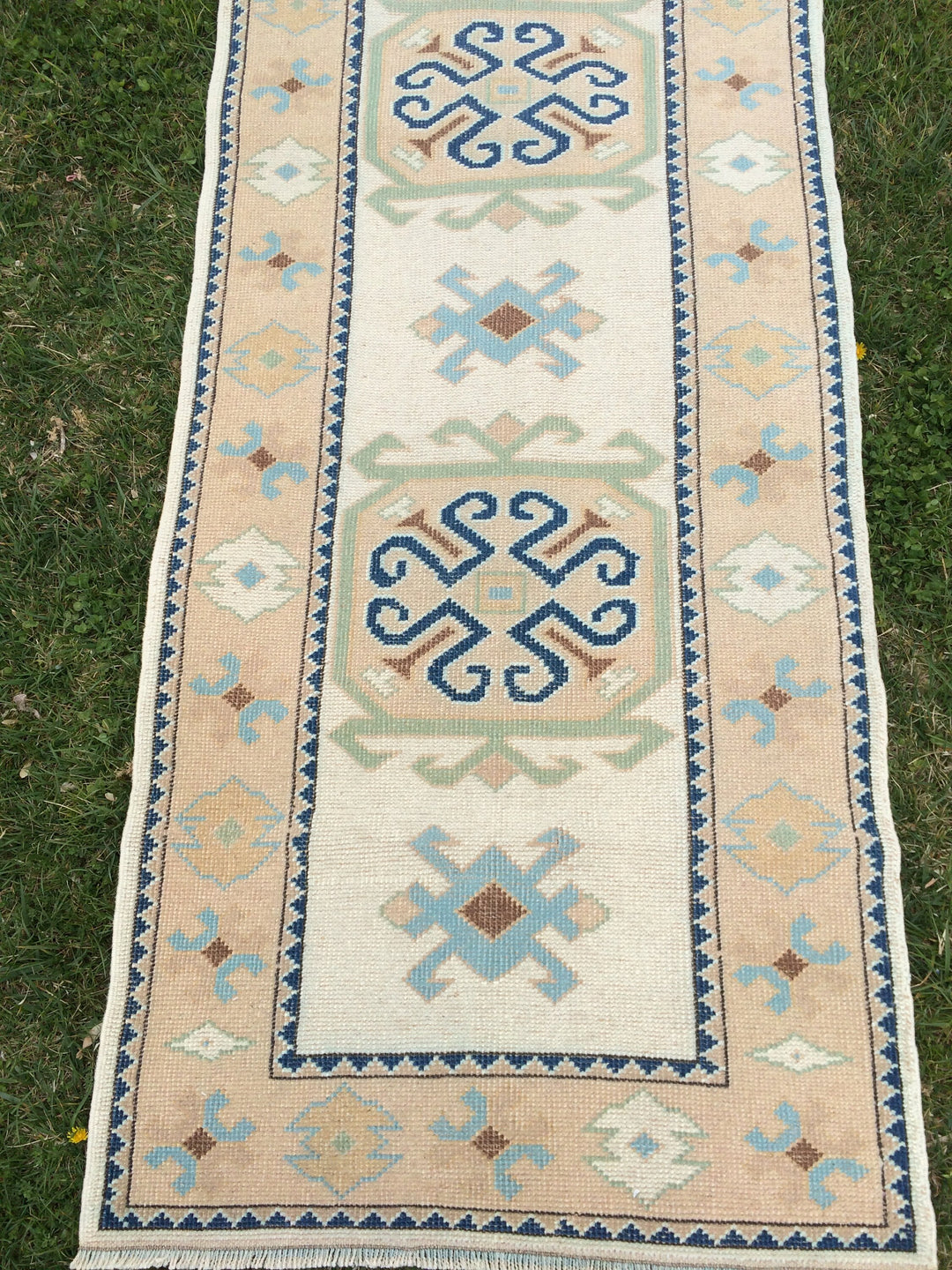 Beige Turkish Runner Rug 3' x 11' Hand-Knotted border