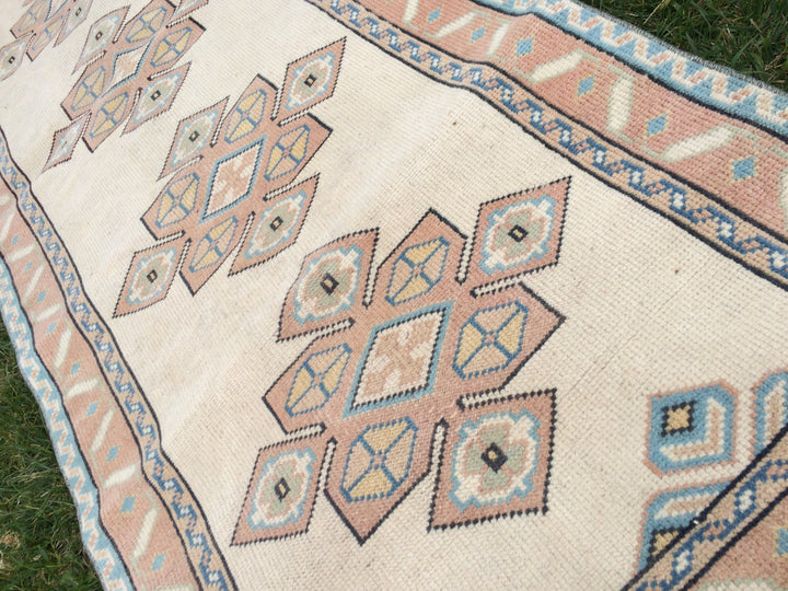 Beige Turkish Runner Rug 3' x 8' Hand-Knotted reverse