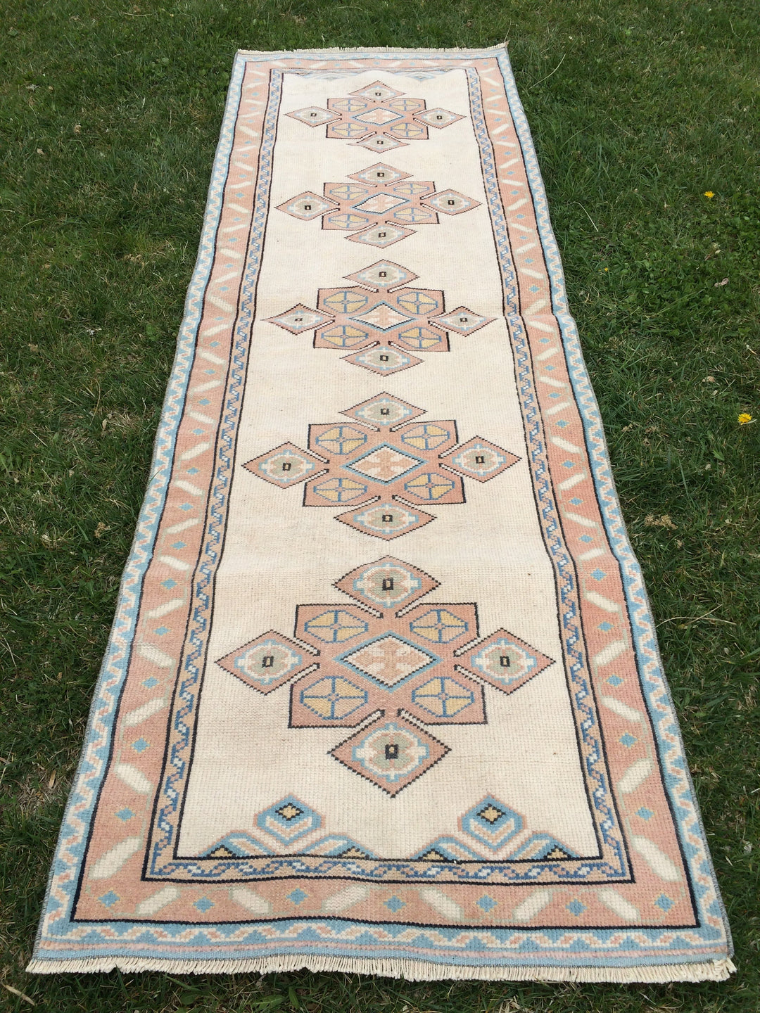 Beige Turkish Runner Rug 3' x 8' Hand-Knotted close-up