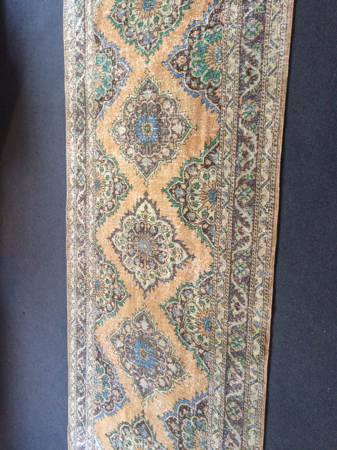 Beige Turkish Runner Rug 4' 10" x 12' 4" Hand-Knotted reverse
