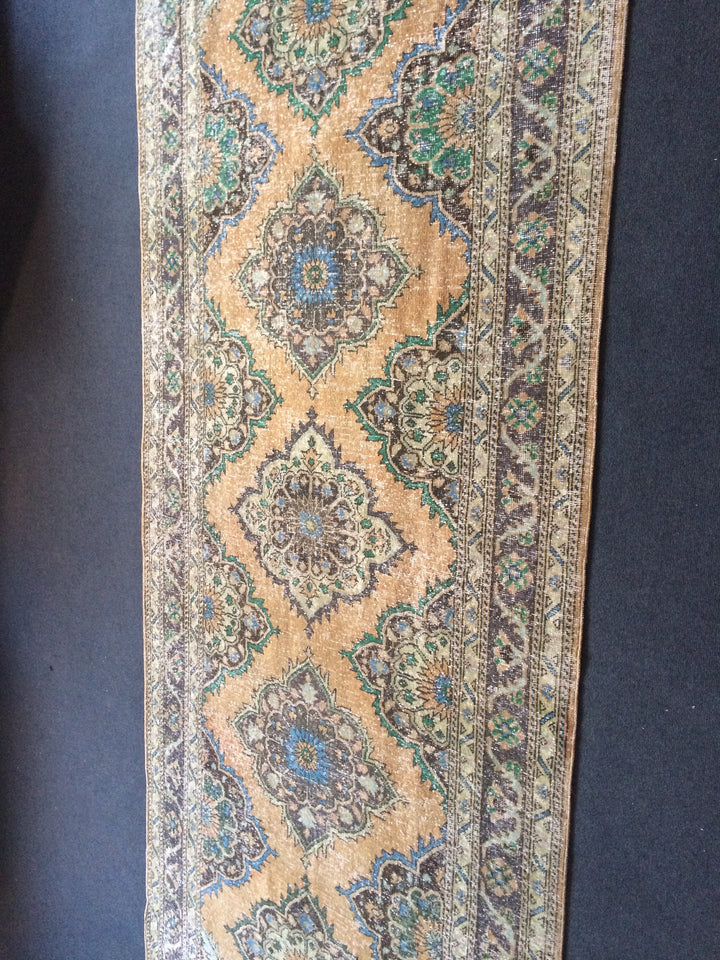Beige Turkish Runner Rug 4' 10" x 12' 4" Hand-Knotted reverse