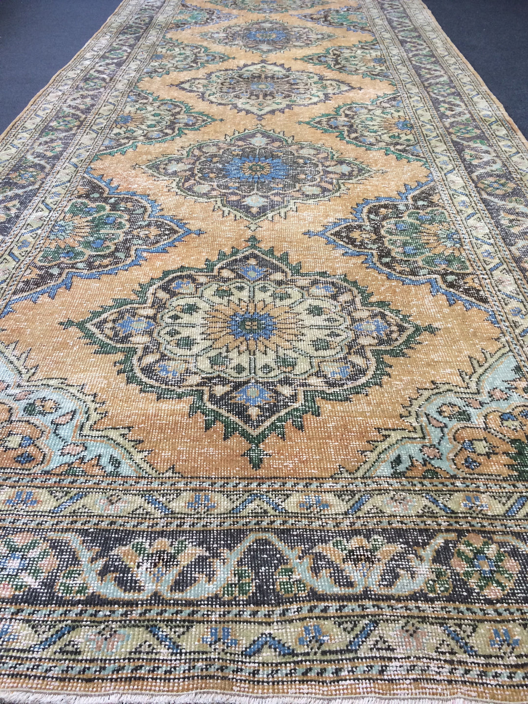 Beige Turkish Runner Rug 4' 10" x 12' 4" Hand-Knotted field