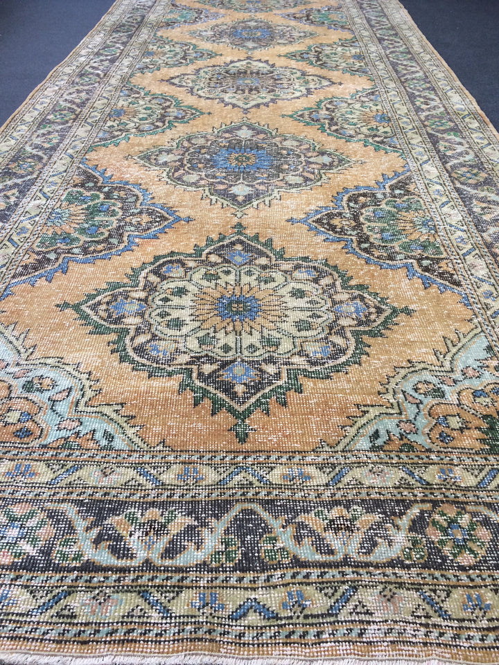 Beige Turkish Runner Rug 4' 10" x 12' 4" Hand-Knotted field