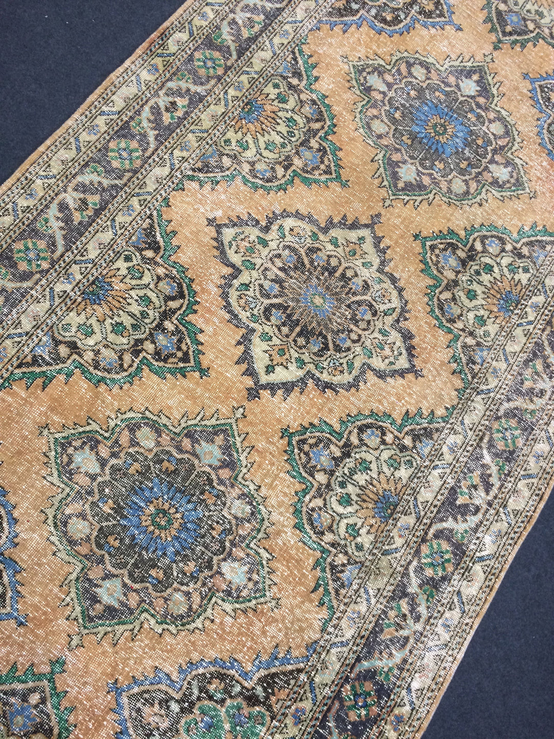 Beige Turkish Runner Rug 4' 10" x 12' 4" Hand-Knotted close-up