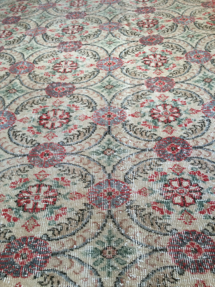 Beige Turkish Oushak Rug 7' x 10' 6" Hand-Knotted reverse