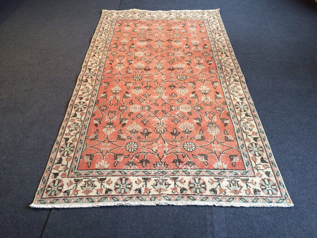 Salmon Turkish Oushak Rug Hand-Knotted detail