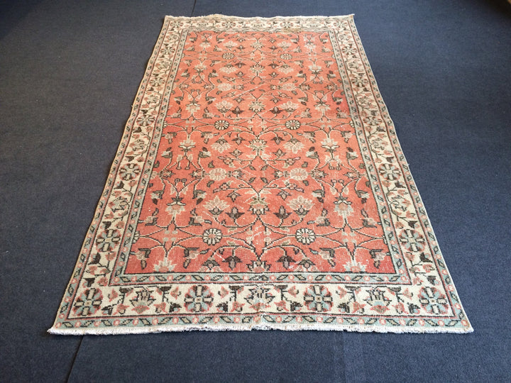 Salmon Turkish Oushak Rug Hand-Knotted detail