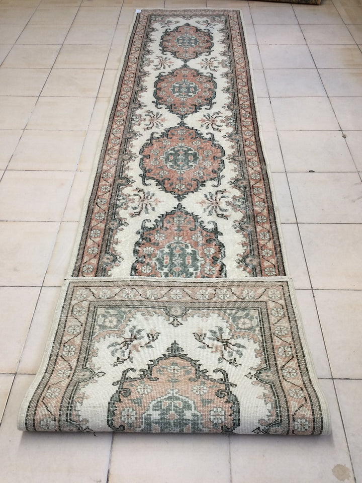 Beige Turkish Runner Rug 3' x 12' Hand-Knotted detail
