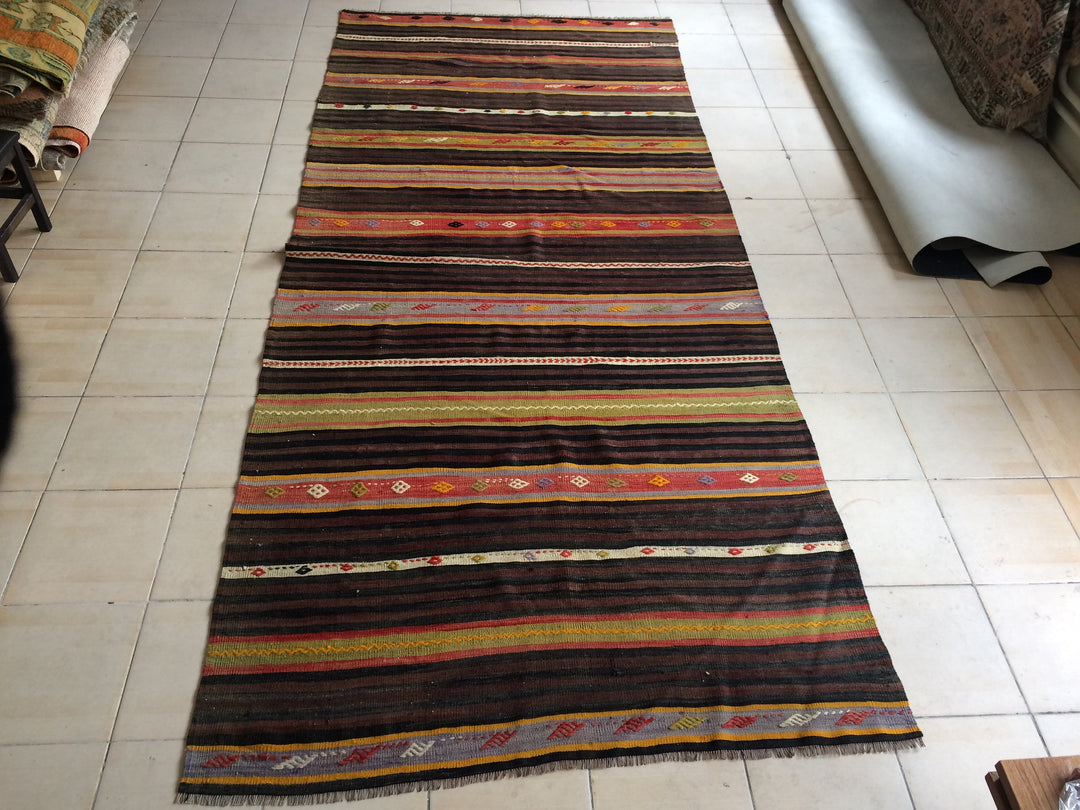 Rust Turkish Kilim Rug 2'2" x 3'3" Flat-Weave close-up