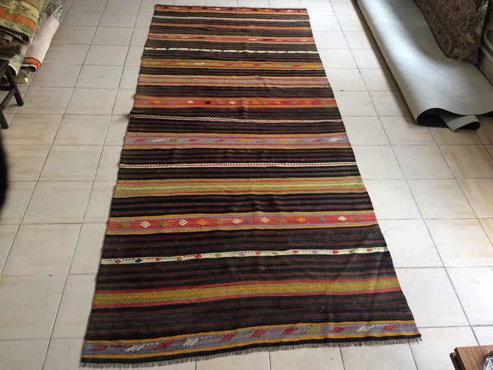Rust Turkish Kilim Rug 2'2" x 3'3" Flat-Weave close-up