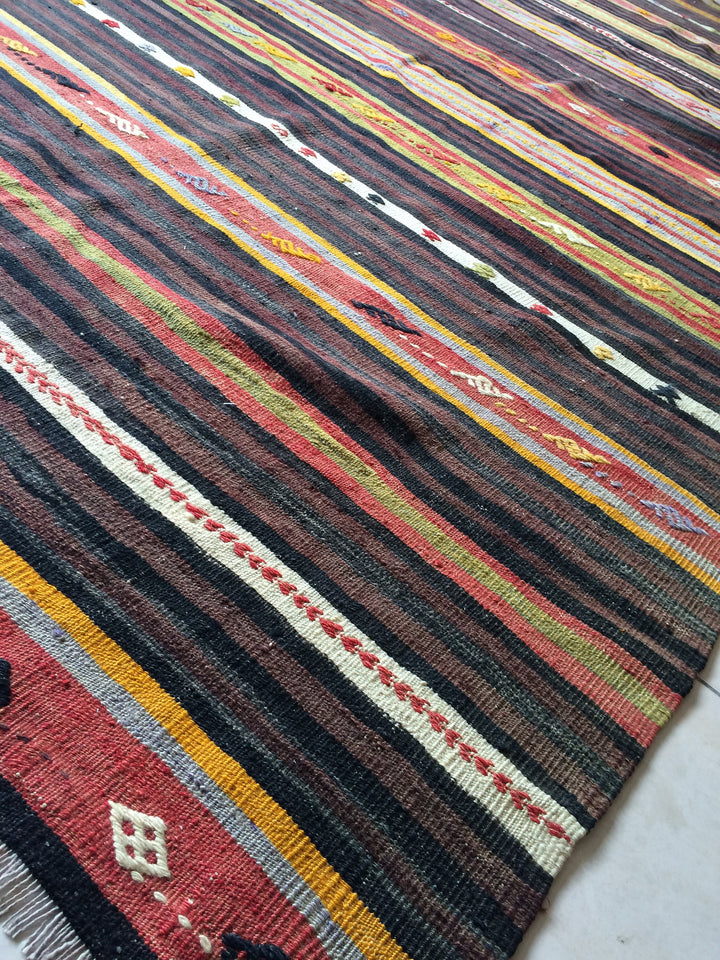 Rust Turkish Kilim Rug 2'2" x 3'3" Flat-Weave reverse