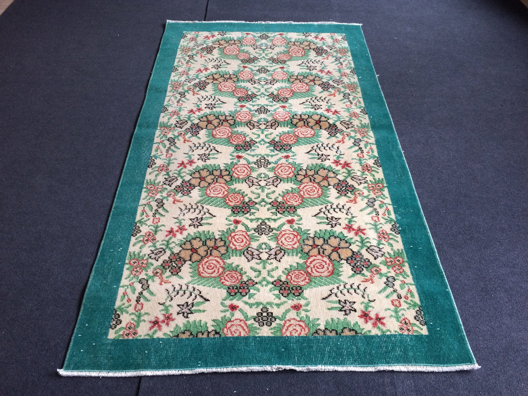Green Turkish Oushak Rug 4' x 7' Hand-Knotted | No. WR97668