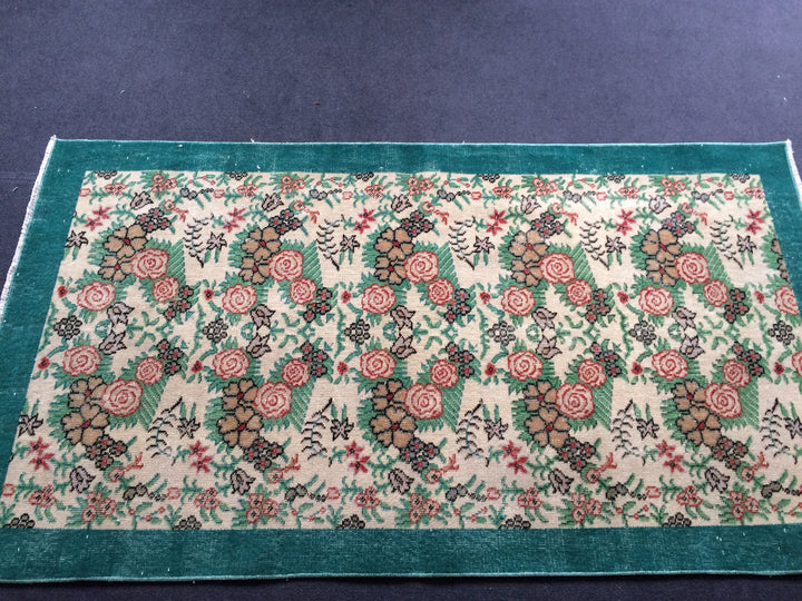 Green Turkish Oushak Rug 4' x 7' Hand-Knotted | No. WR97668