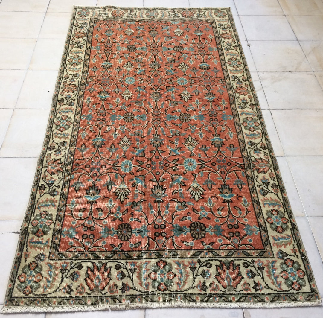 Orange Turkish Runner Rug 3' 6" x 7' Hand-Knotted
