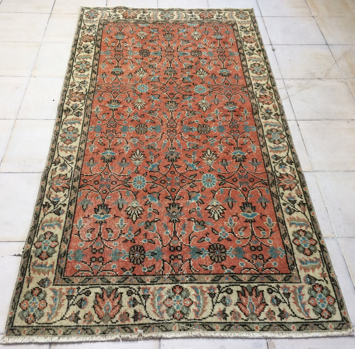 Orange Turkish Runner Rug 3' 6" x 7' Hand-Knotted