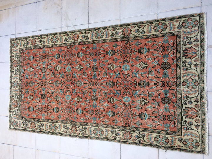 Orange Turkish Runner Rug 3' 6" x 7' Hand-Knotted detail