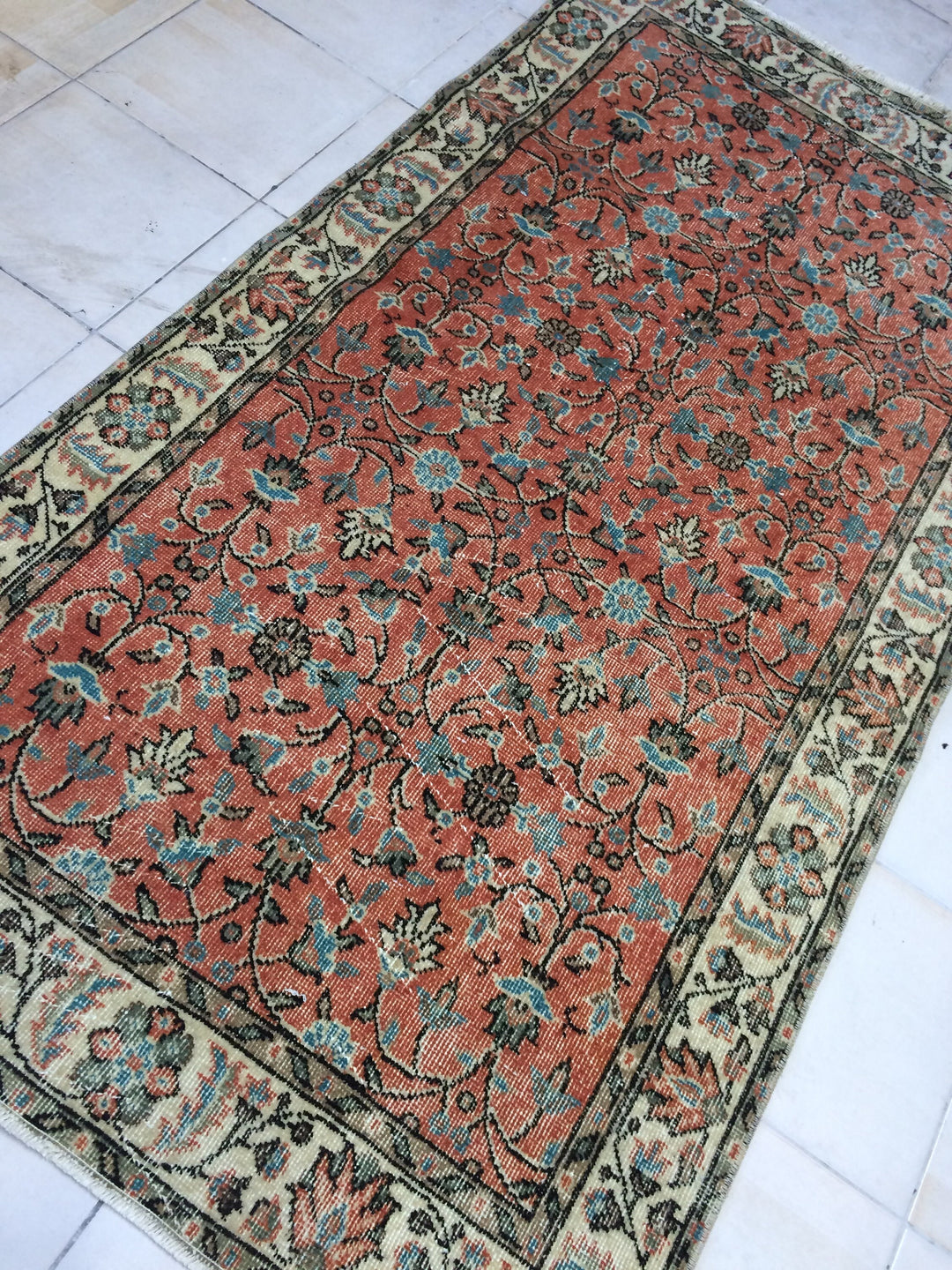 Orange Turkish Runner Rug 3' 6" x 7' Hand-Knotted texture