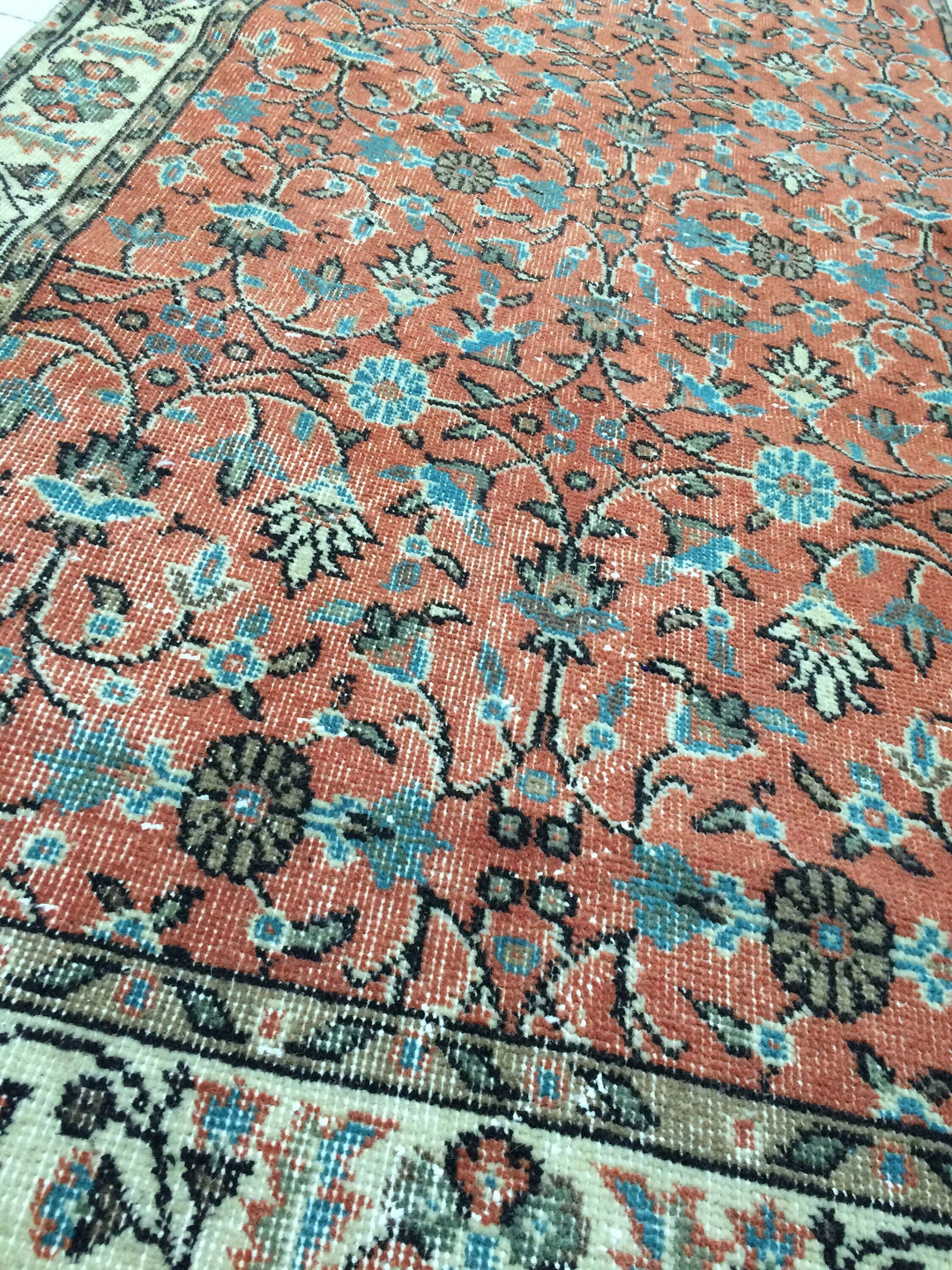 Orange Turkish Runner Rug 3' 6" x 7' Hand-Knotted close-up