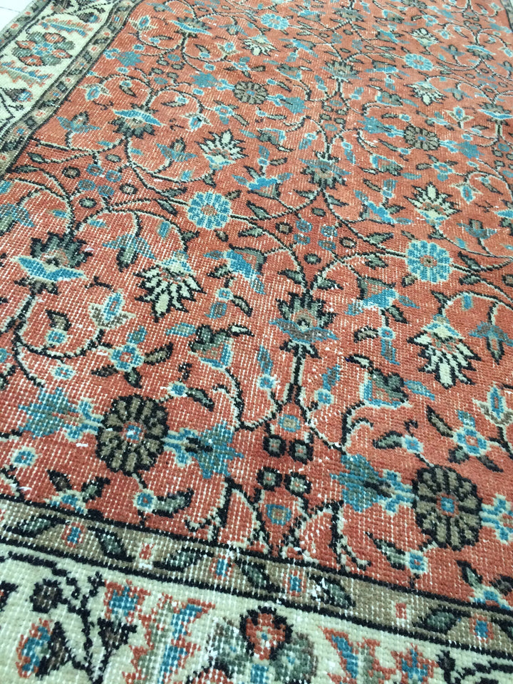 Orange Turkish Runner Rug 3' 6" x 7' Hand-Knotted close-up