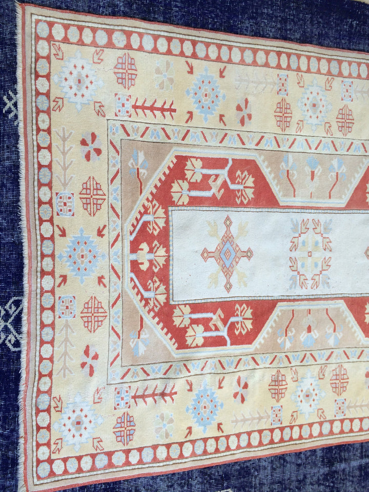 Turkish Vintage Rug 4' 6" x 5' 11" Hand-Knotted reverse