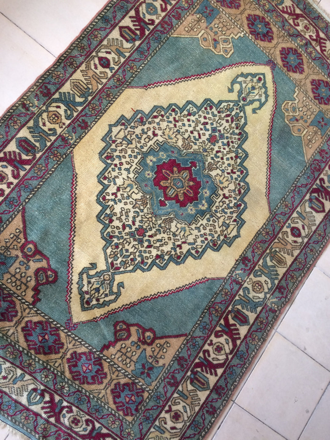 Tan Turkish Oushak Rug 4' 5" x 7' Hand-Knotted reverse