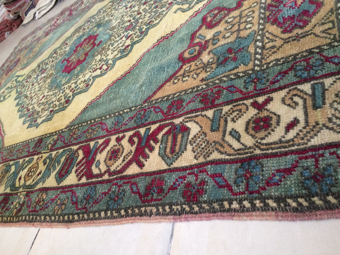 Tan Turkish Oushak Rug 4' 5" x 7' Hand-Knotted field