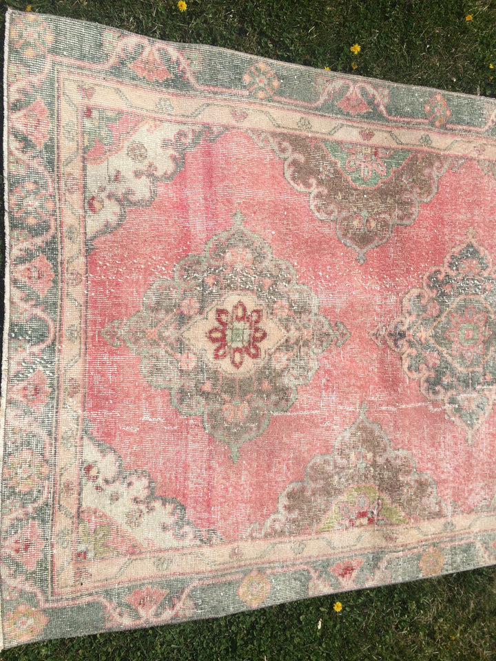 Pink Turkish Runner Rug 4' x 12' Hand-Knotted detail