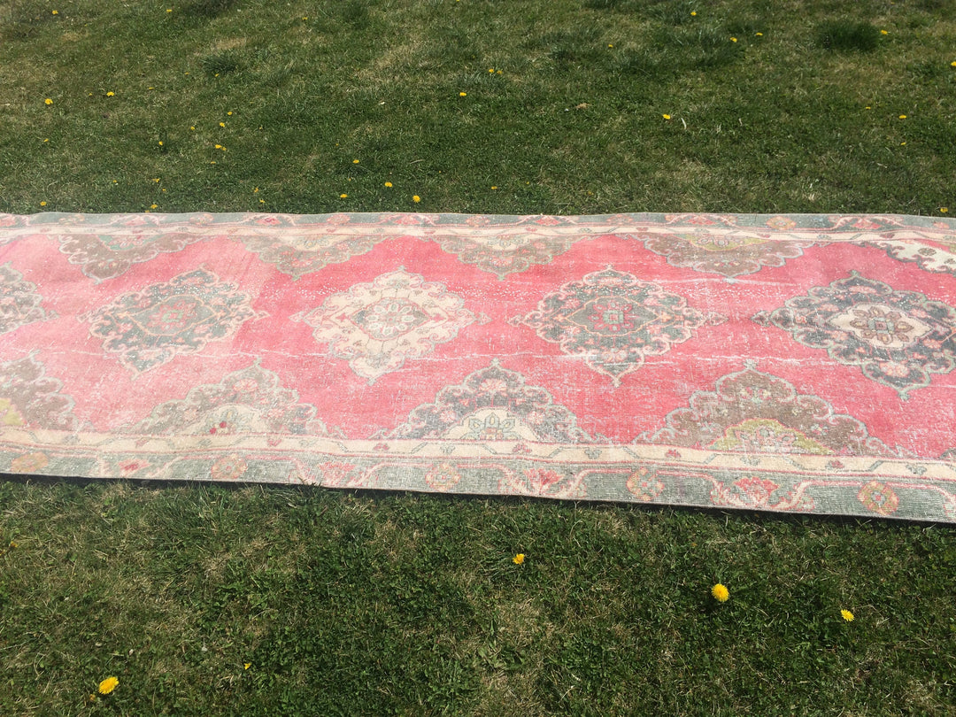 Pink Turkish Runner Rug 4' x 12' Hand-Knotted view 9