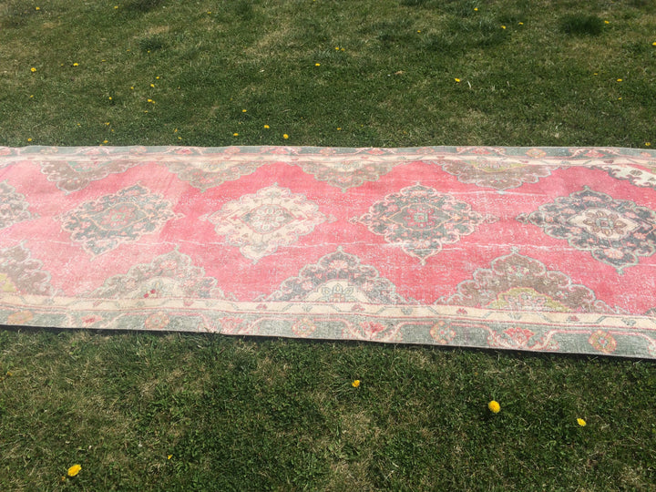 Pink Turkish Runner Rug 4' x 12' Hand-Knotted view 9