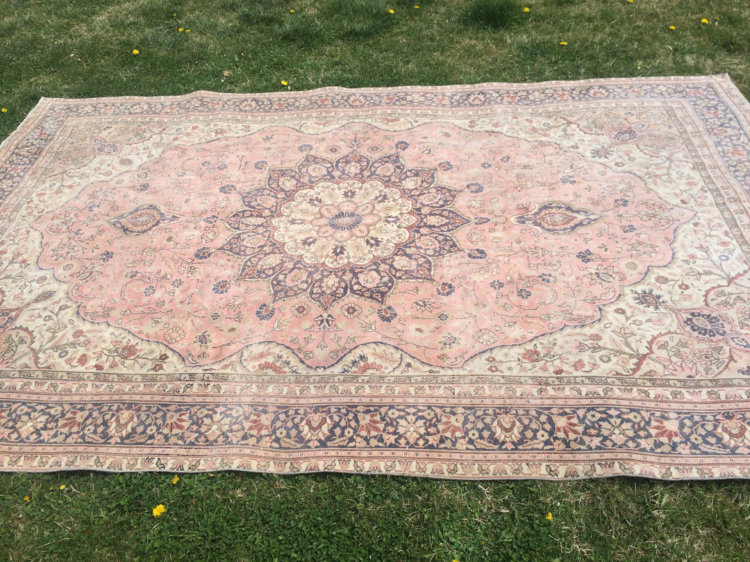 Pink Turkish Runner Rug 6' 6" x 10' Hand-Knotted close-up
