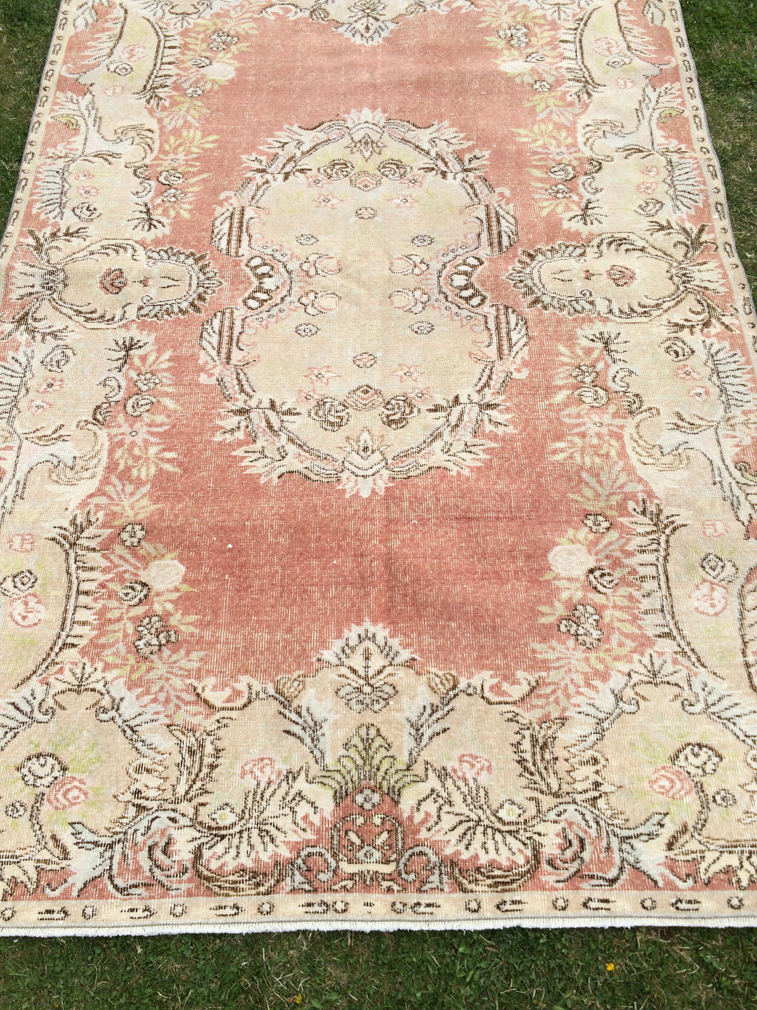 Orange Turkish Oushak Rug 6' x 9' 5" Hand-Knotted field